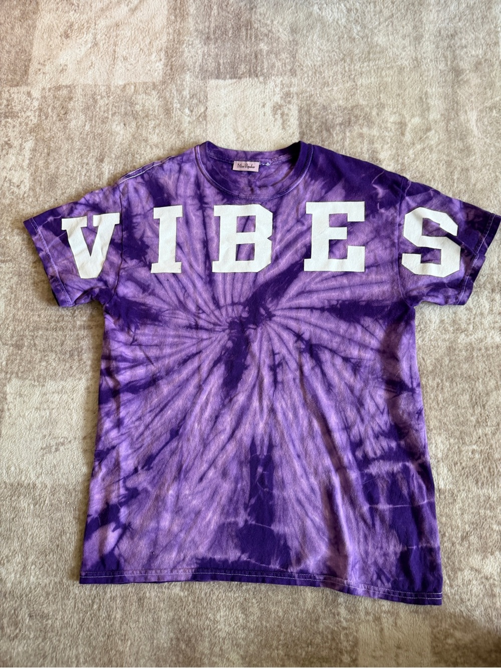 Girls’ Purple Tie‑Dye “VIBES” Tee – Miss Popular (Fits Women’s L)